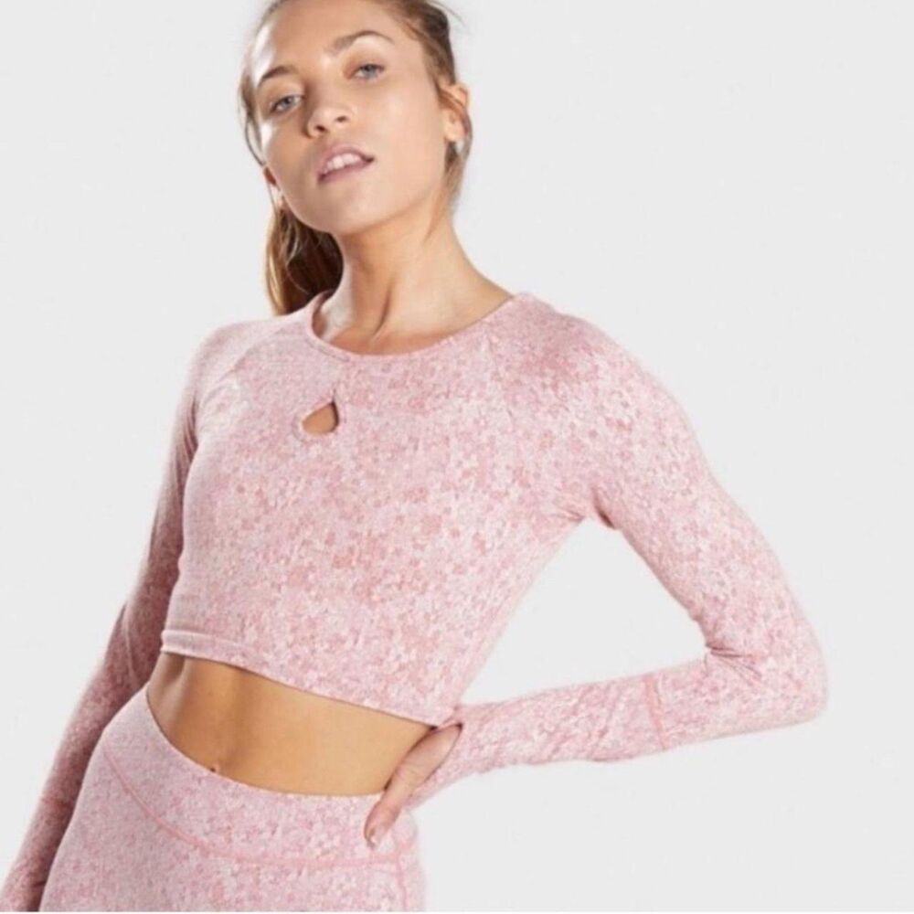 Gymshark Long Sleeve Fleur Texture Crop Keyhole Size Small